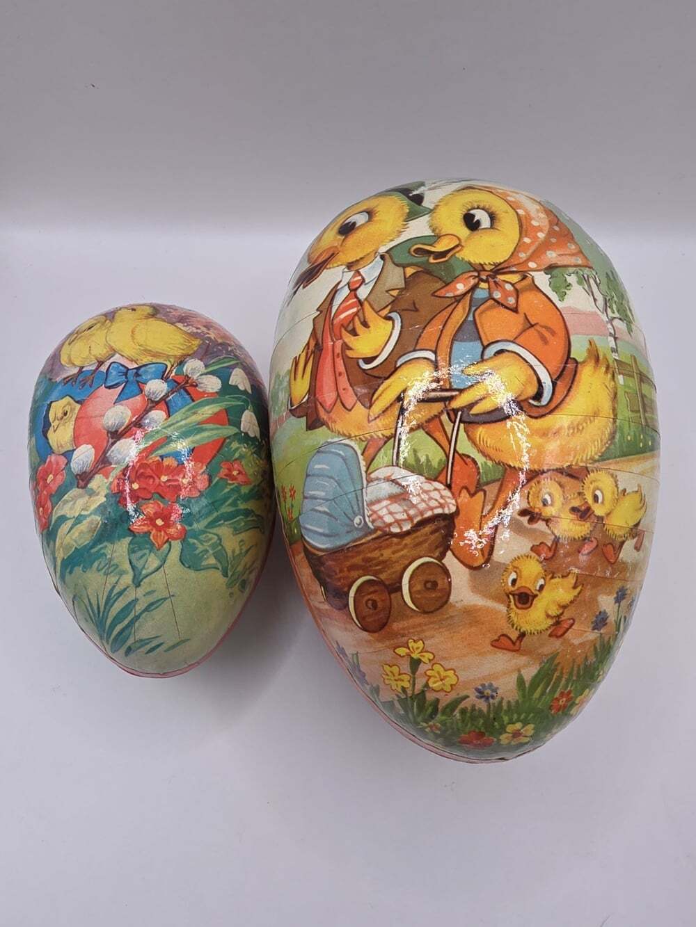 2 Vintage West Germany Paper Mache Nesting Easter Eggs
